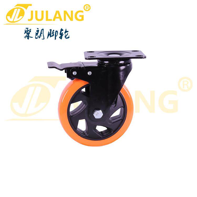 3寸4寸5寸中型橙色 黄通花聚氨酯推车轮子 航空箱轱辘工业机柜轮