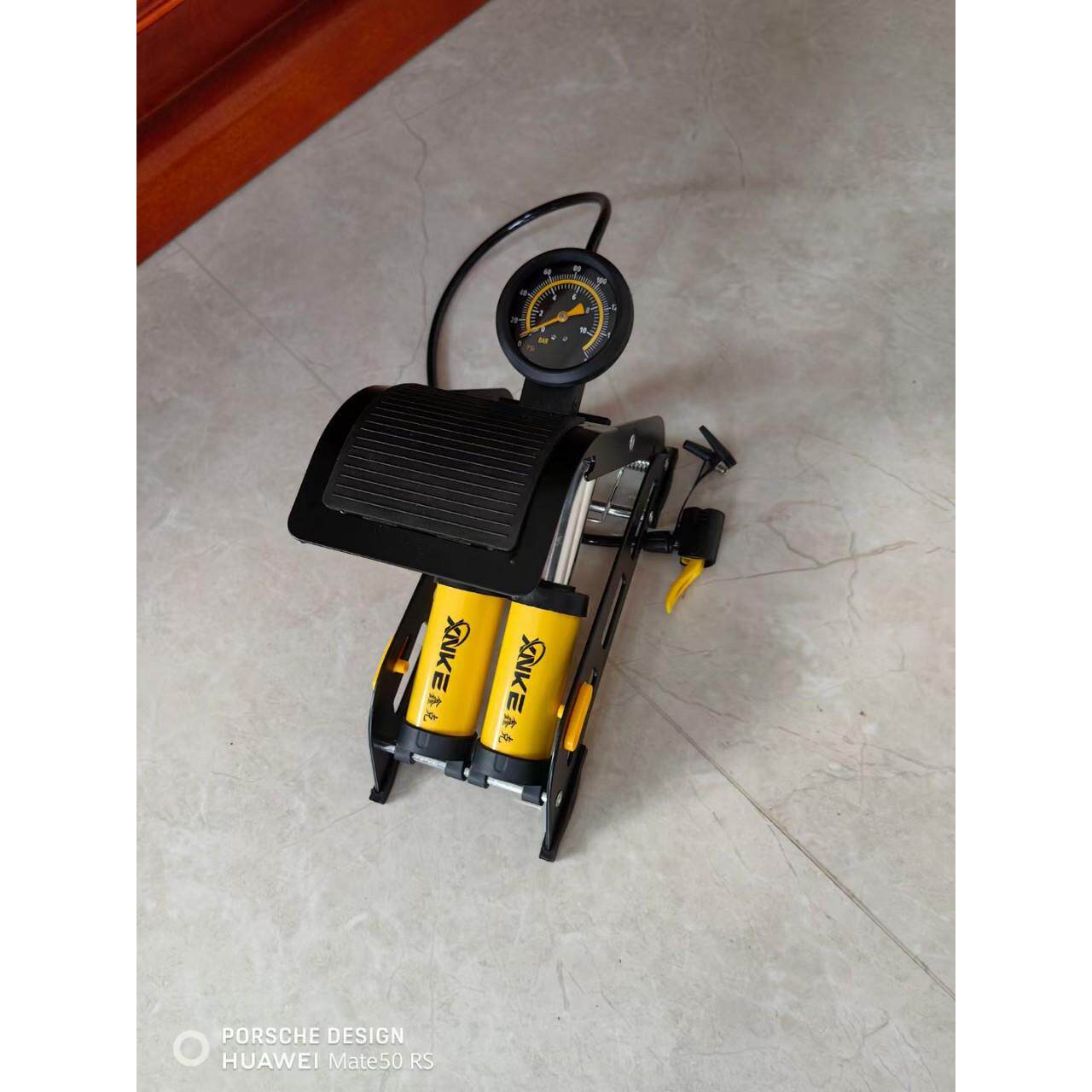 脚踩打气筒汽车摩托车自行车脚踏高压表充气泵双管脚踩打气筒金属