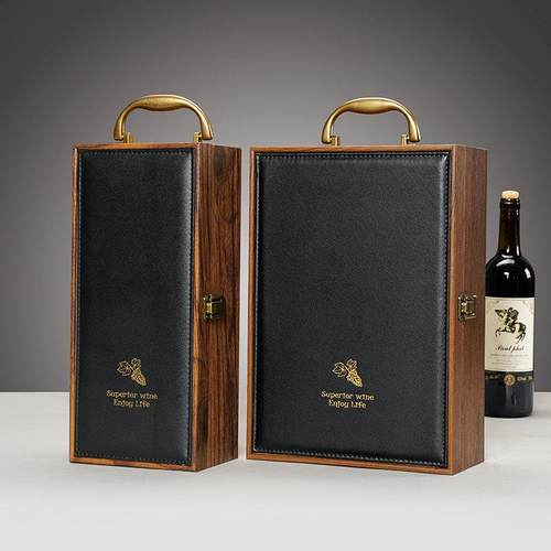 新款高端红酒包装礼盒空盒红酒箱葡萄酒盒红酒盒子双支装木盒厂家