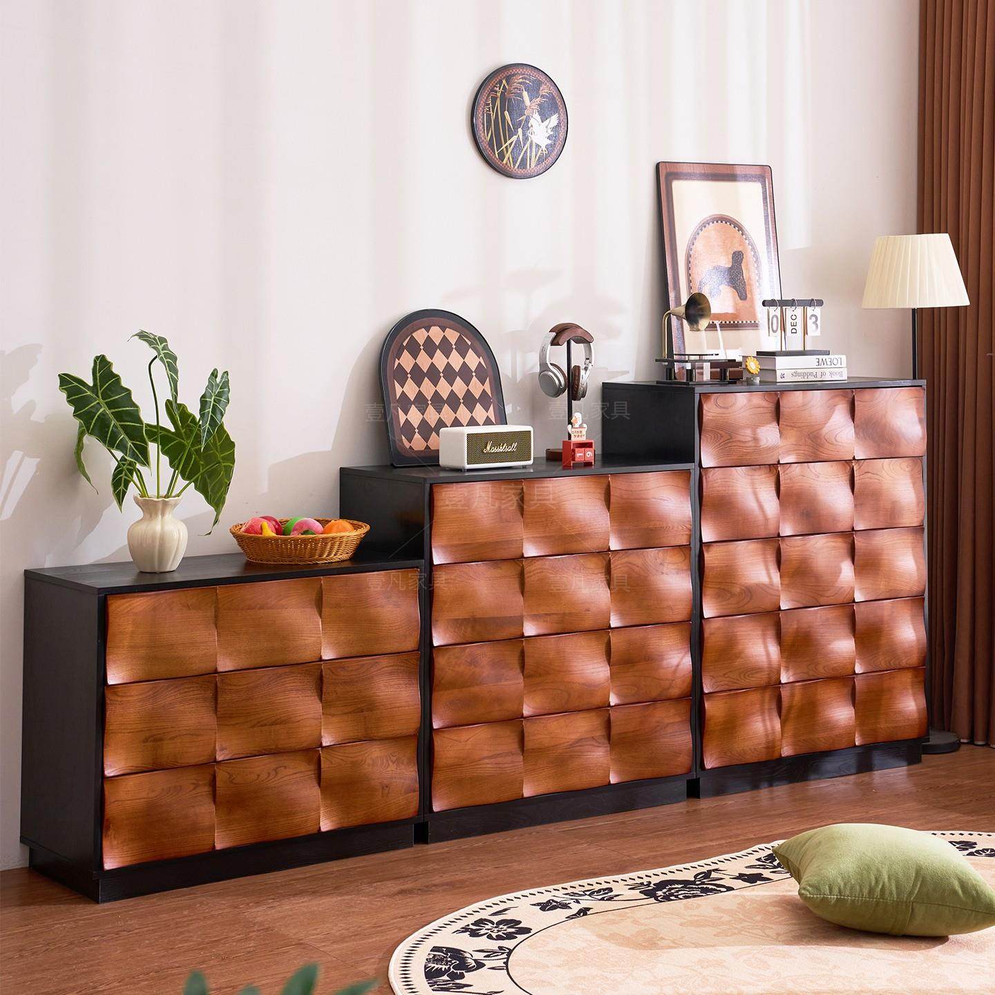 中古风涟漪斗柜客厅复古涟漪卡门柜组合实木大储物柜卧室床边柜子