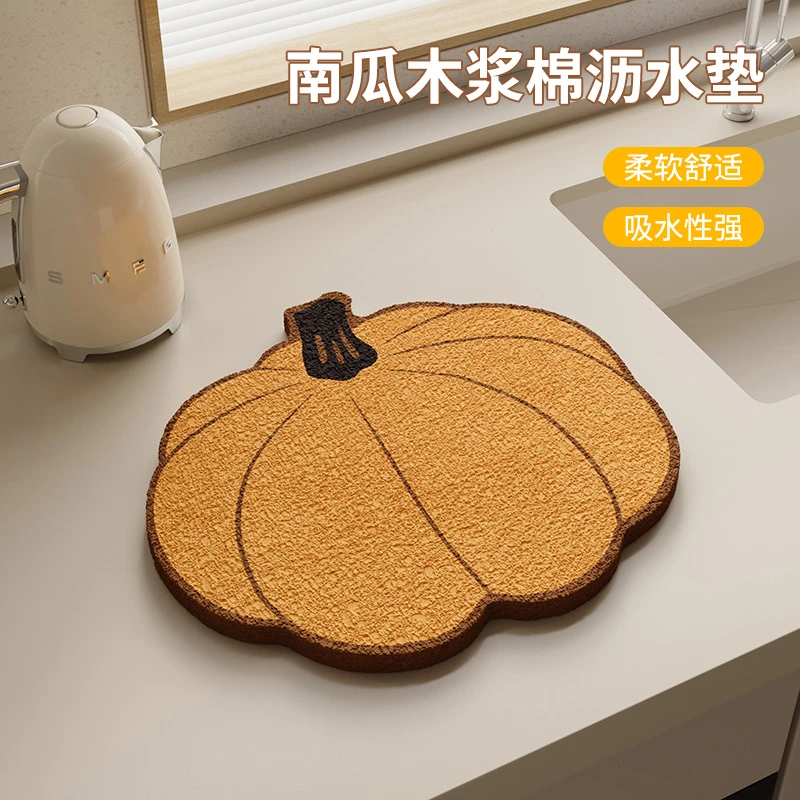 南瓜木浆棉沥水垫厨房台面防溅隔热垫子咖啡机吸水餐具碗盘控水垫