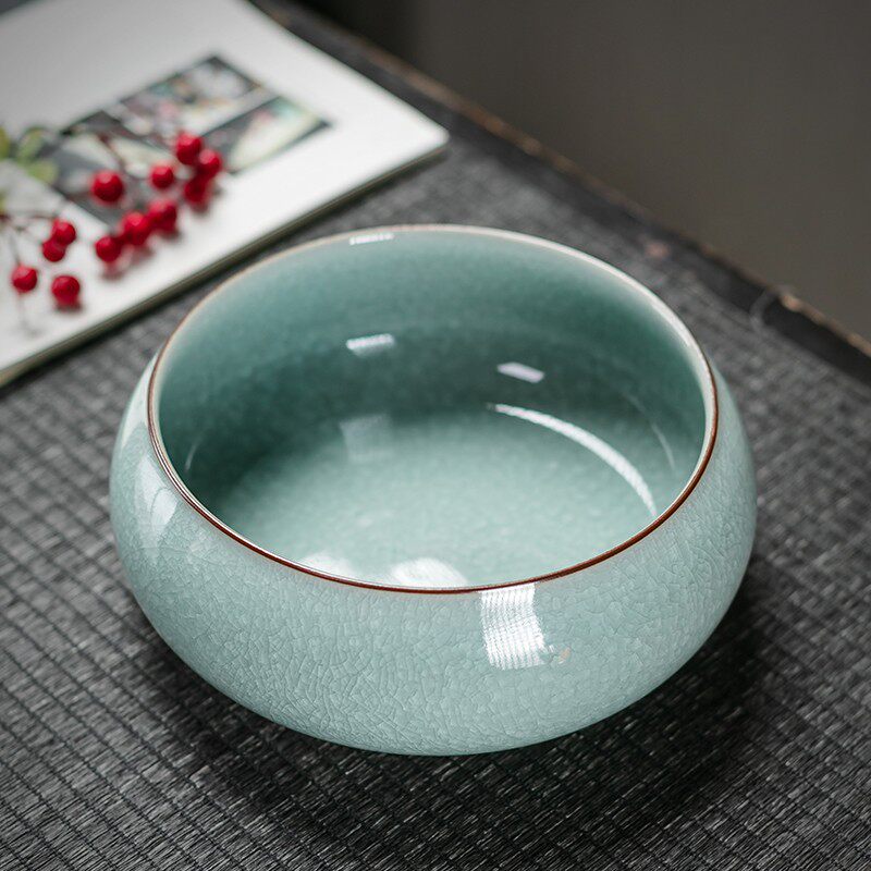 京峰阁 茶具汝窑冰瓷梅花冰裂茶洗圆口壶洗茶具配件礼盒装