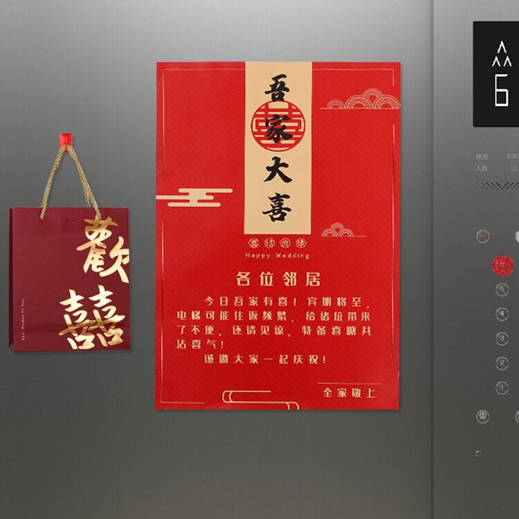 结婚电梯告示按钮喜字贴婚礼用品大全门贴纸婚庆公告专用喜庆装饰图片