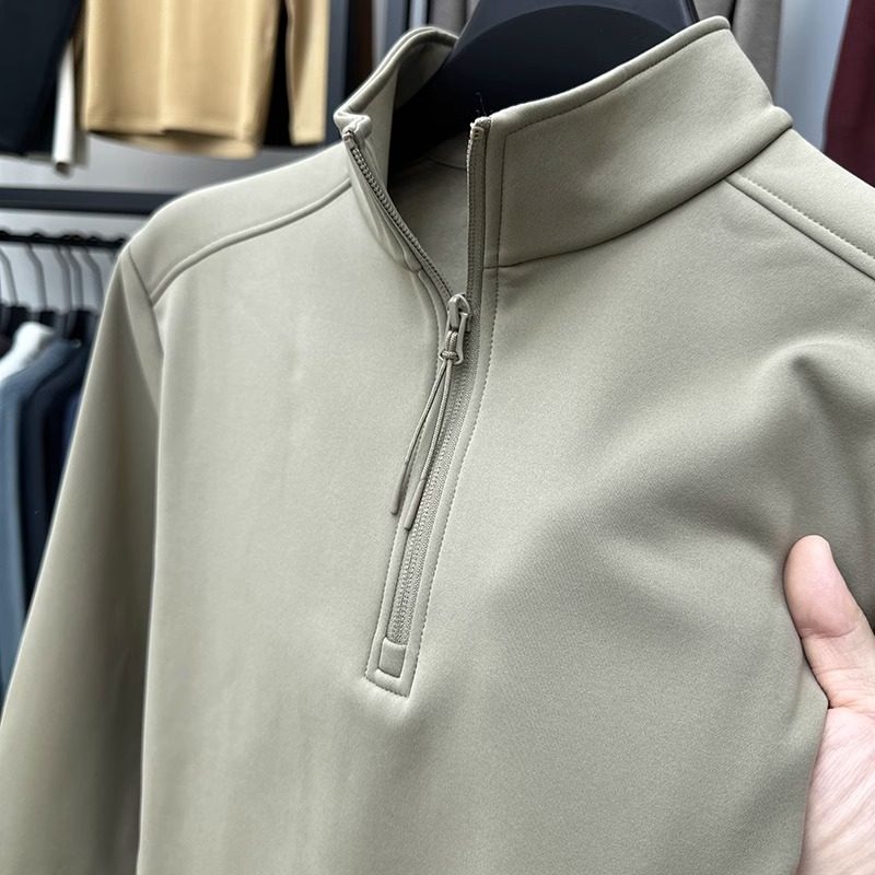 出口德国！加绒保暖卫衣男加厚秋冬款纯色半拉链立领休闲长袖t恤