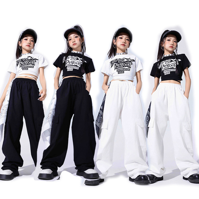 儿童爵士舞演出服装女童嘻哈酷潮流舞蹈服夏季时髦街舞走秀表演服