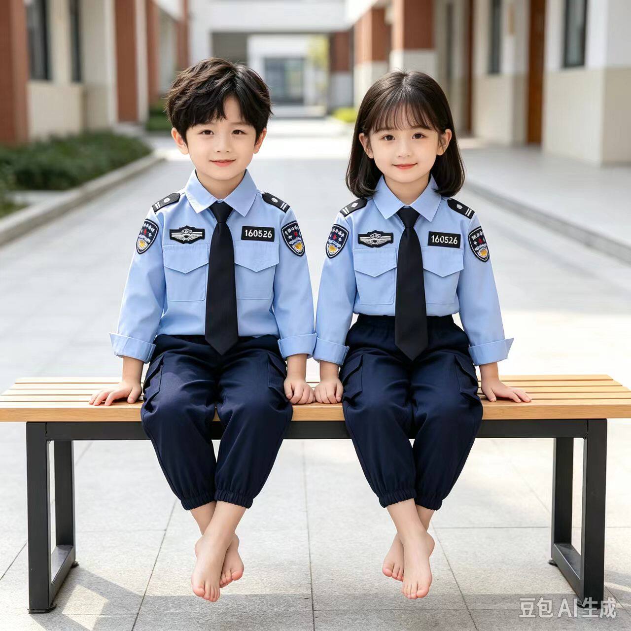 男童纯棉警察服套装春秋女童酷帅两件套中小童宝宝男孩警官演出服