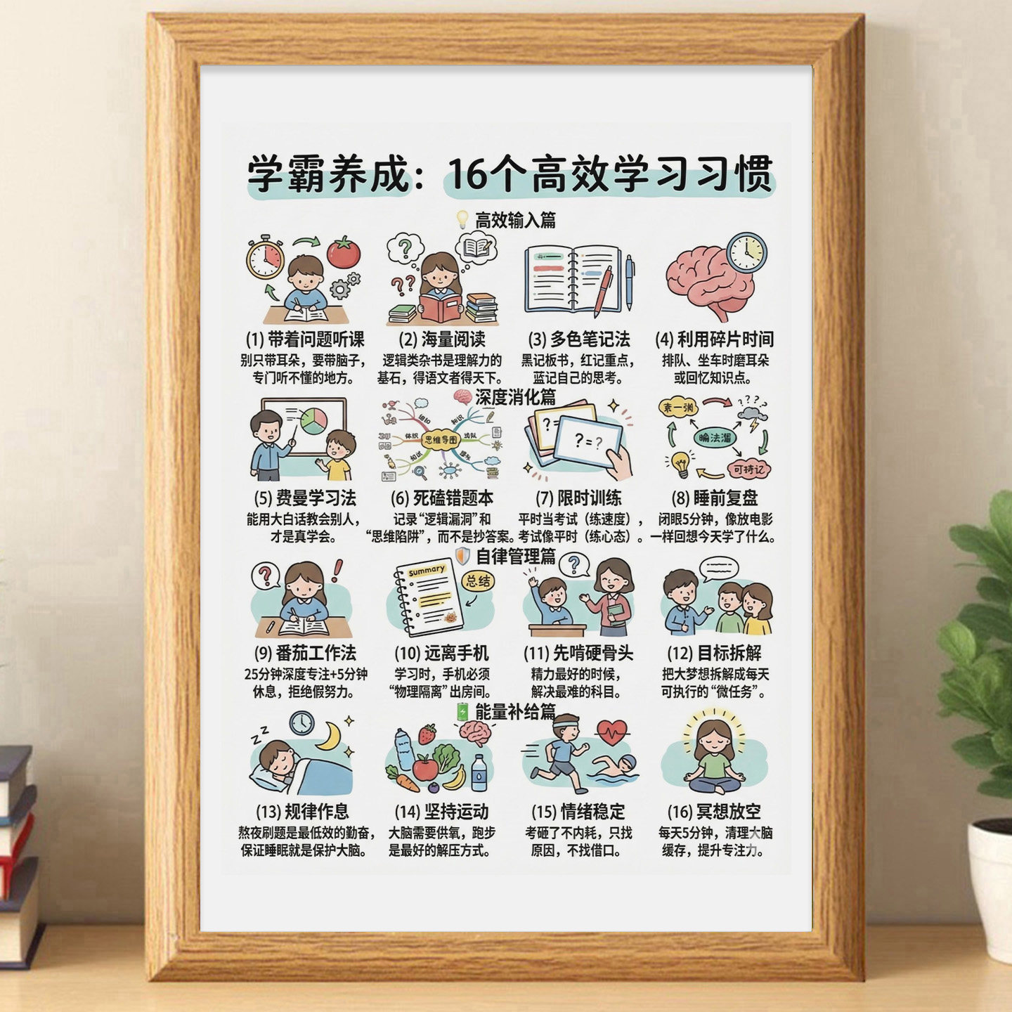 学霸自律计划表高效学习习惯相框桌面摆台画