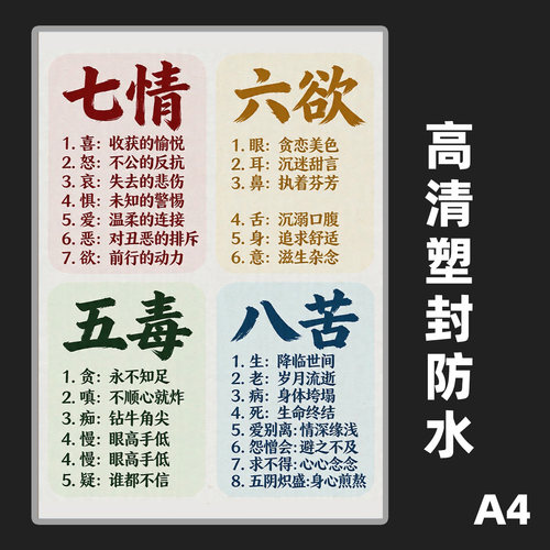 七情六欲五毒八苦喜怒哀乐人生道理塑封卡片提升自己卡片开发卡