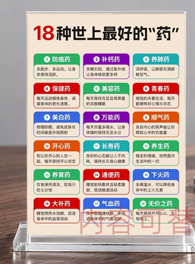 18种世上好的药亚克力台卡办公室桌面摆件养生健康座右铭立牌