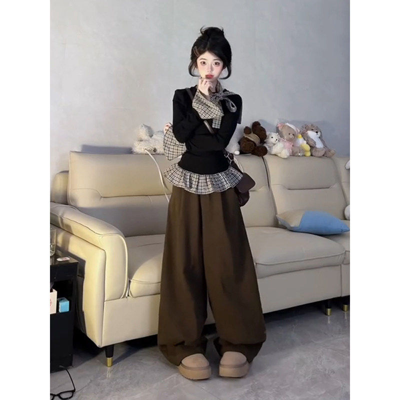 绝美假两件格子打底衫女