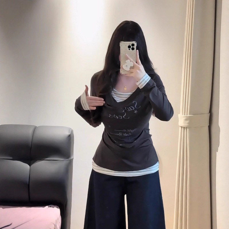 大码胖mm正肩美式假两件