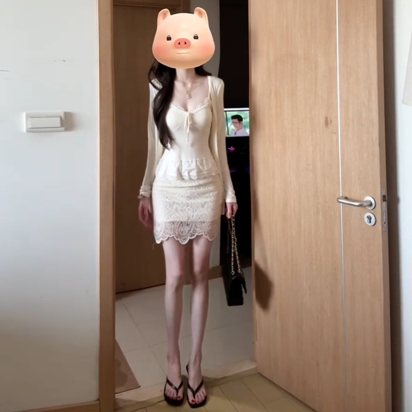 法式蕾丝针织吊带洋装子