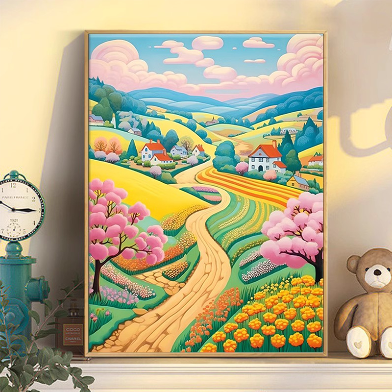 小山村数字油画diy风景油彩丙烯装饰画填充填色手工手绘高级油画