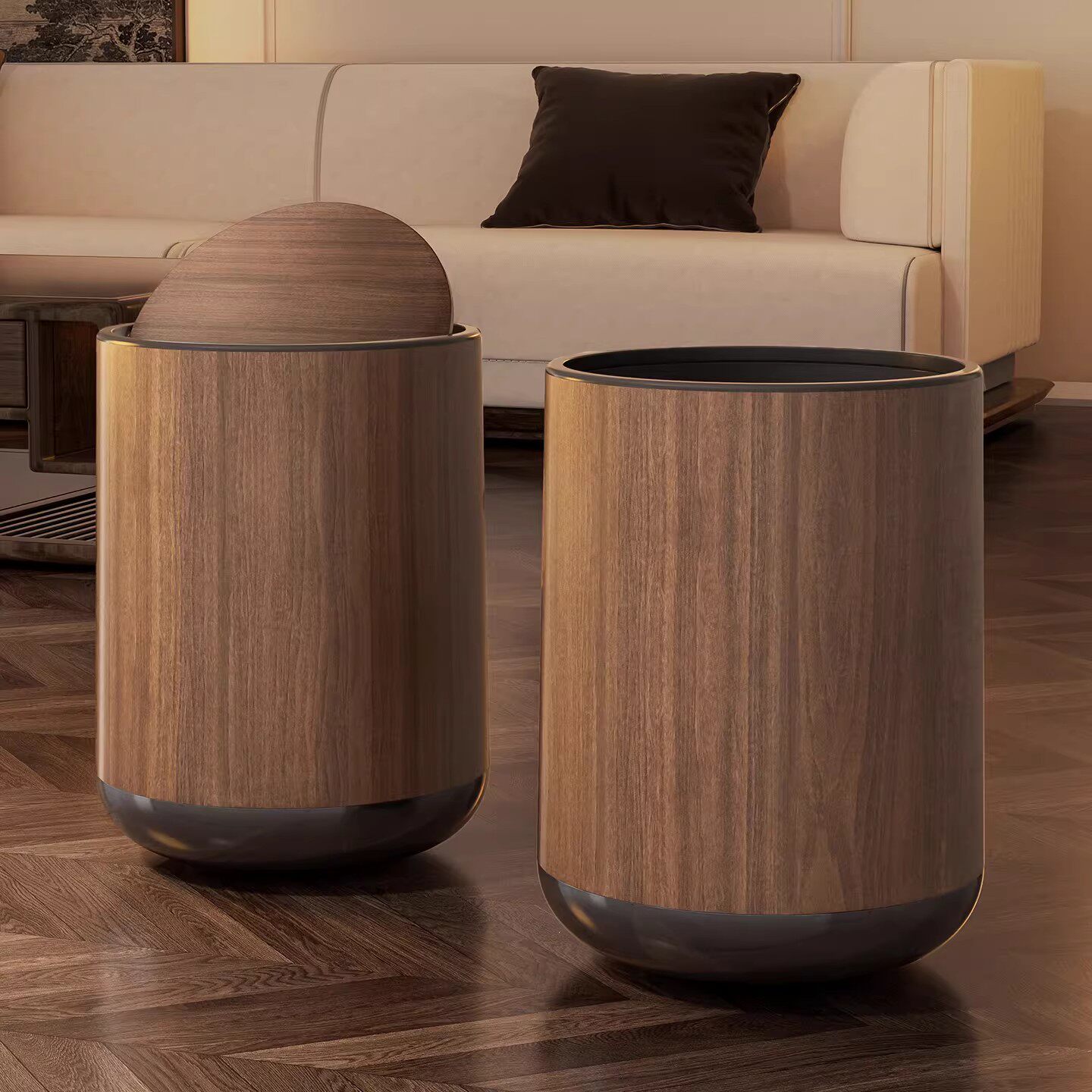 垃圾桶家用高级感客厅卧室卫生间大容量纸篓可翻盖双层塑料垃圾筒