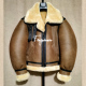 美国B3皮毛一体欧美原产经典 复古均裂纹棕色爆厚夹克外套男女同款
