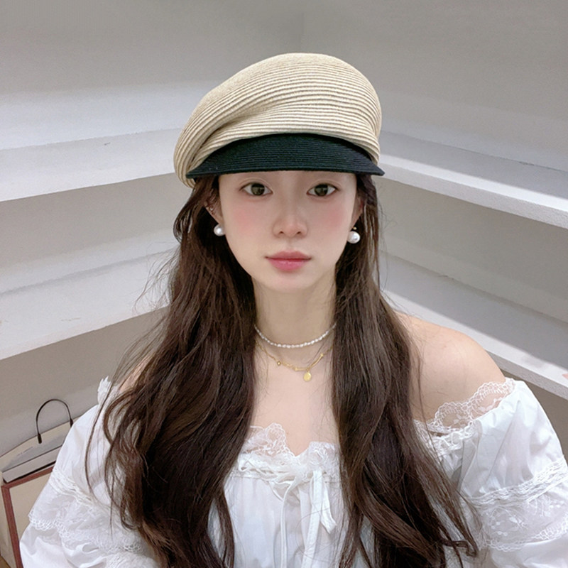 春夏法式草编软檐褶皱报童鸭舌帽女复古千金贝雷帽百搭显脸小可折
