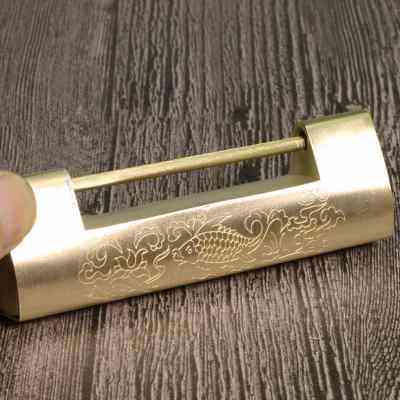 铜锁纯铜老式全铜仿古家用中式复古横开挂锁古董锁古代锁插销门锁