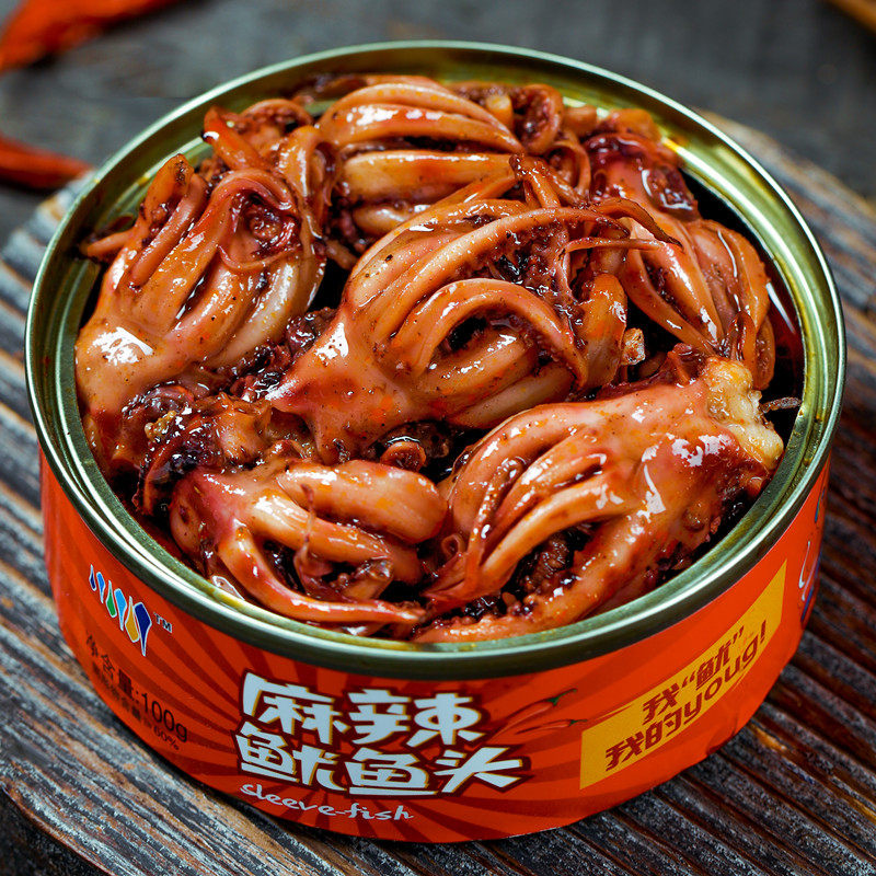 麻辣鱿鱼须丝即食罐装小海鲜熟食鱿鱼头八爪鱼海鲜罐头铁板鱿鱼片