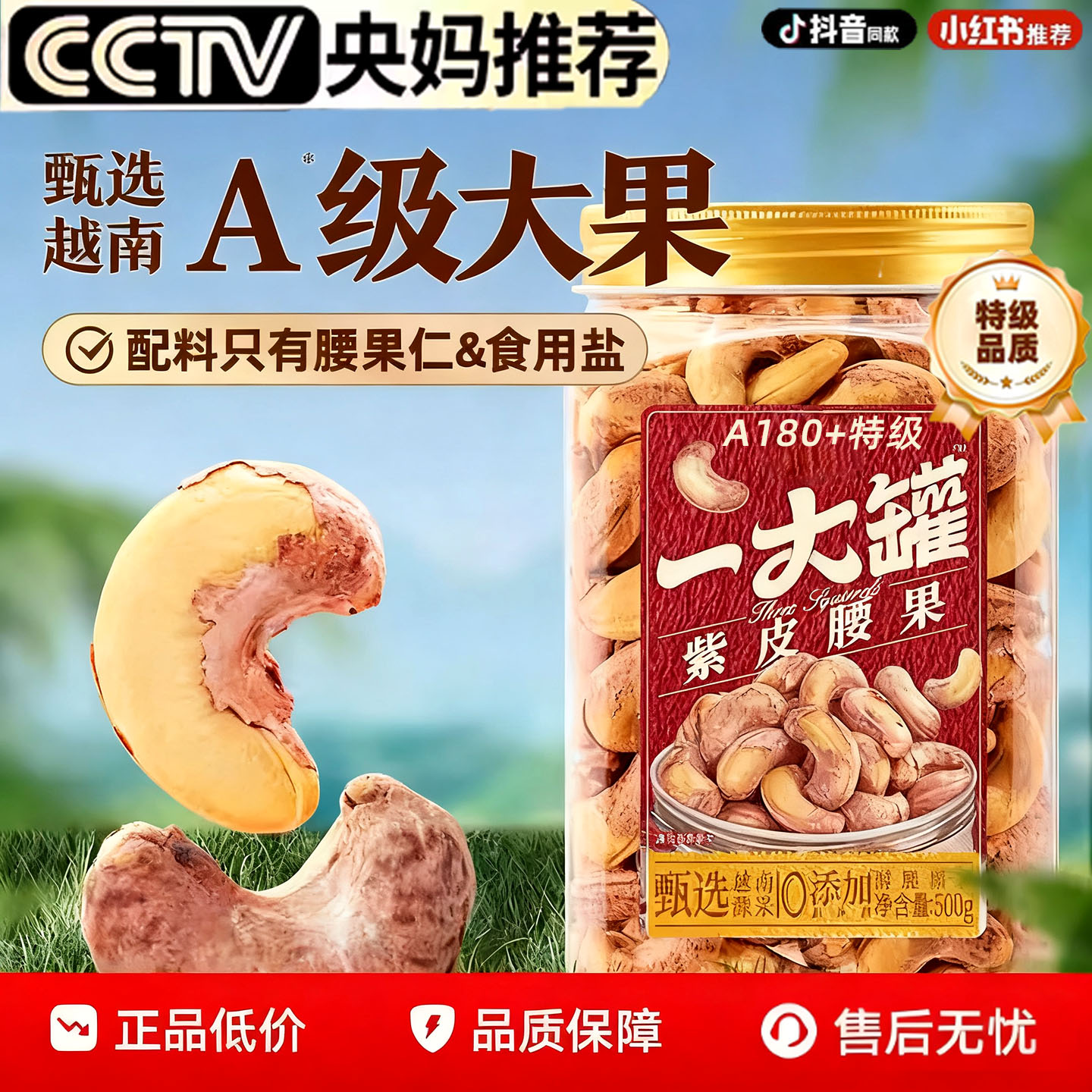 越南紫皮大腰果仁原味盐焗