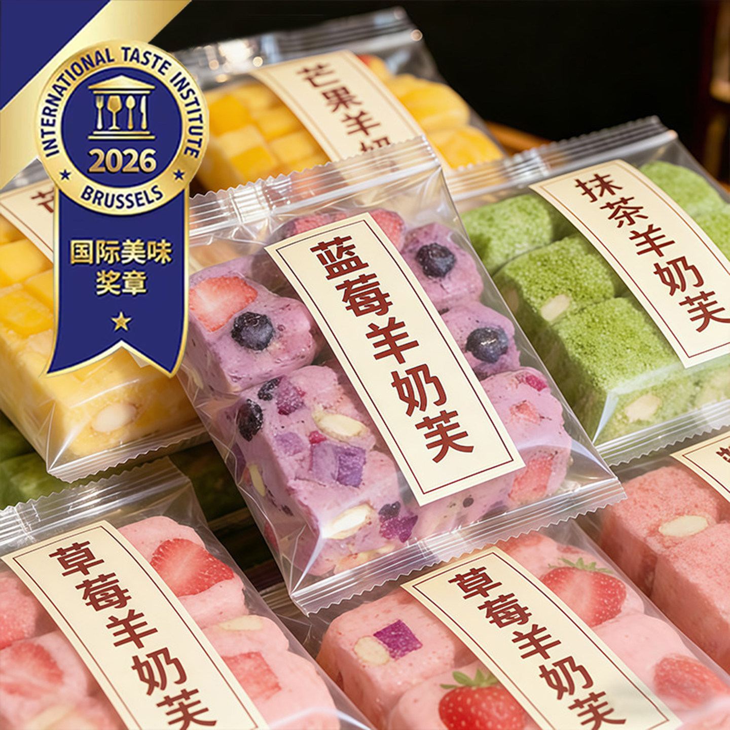 儿童草莓羊奶芙正品官方旗舰店低糖拉丝长条手工网红糕点独立包装