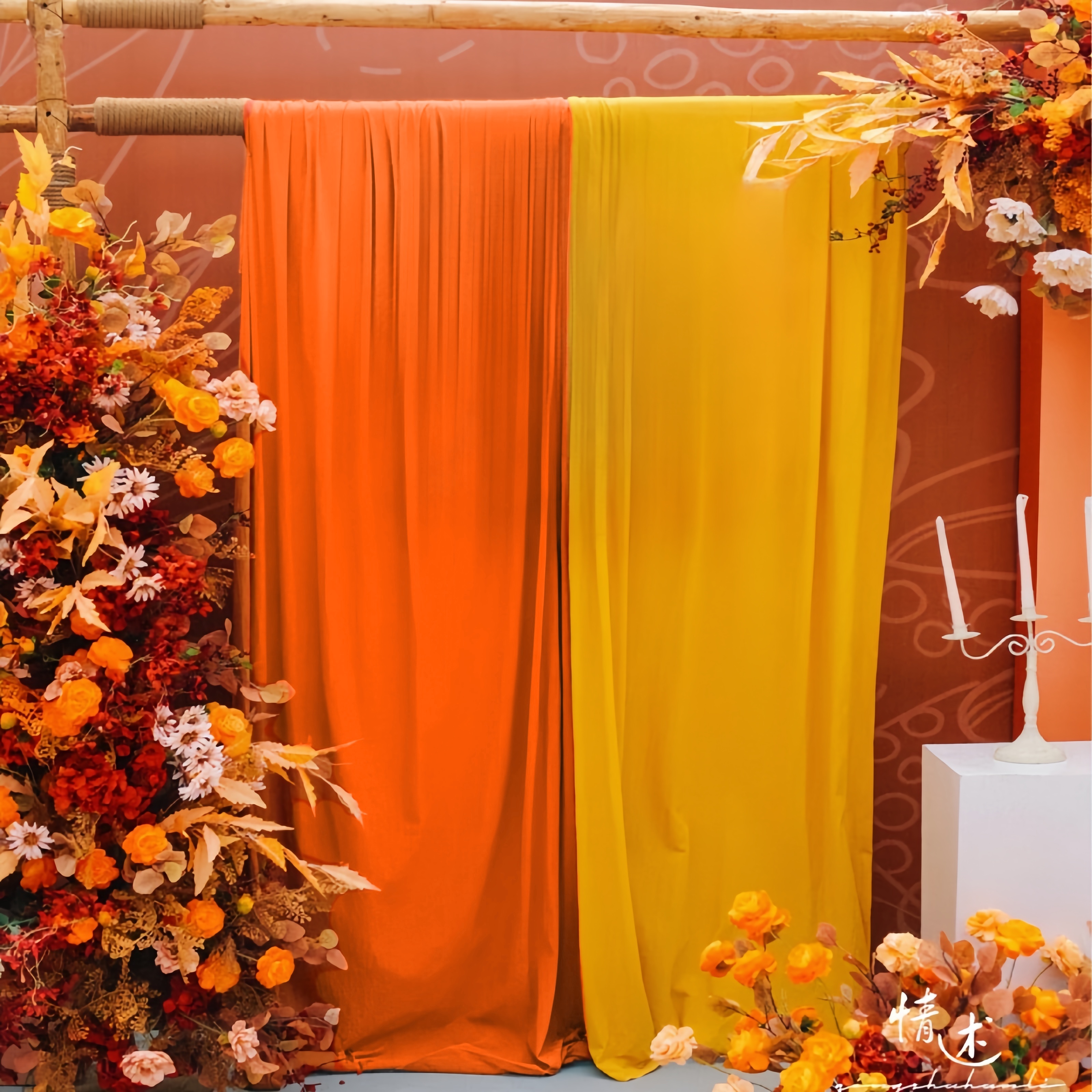 新中式国风布幔书法纱幔中秋国庆游园会装饰婚庆婚礼吊顶背景布幔