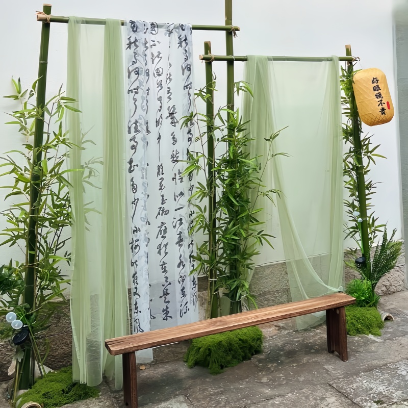 国风森系绿色网纱布料古风书法纱幔新中式婚庆背景装饰端午节布置