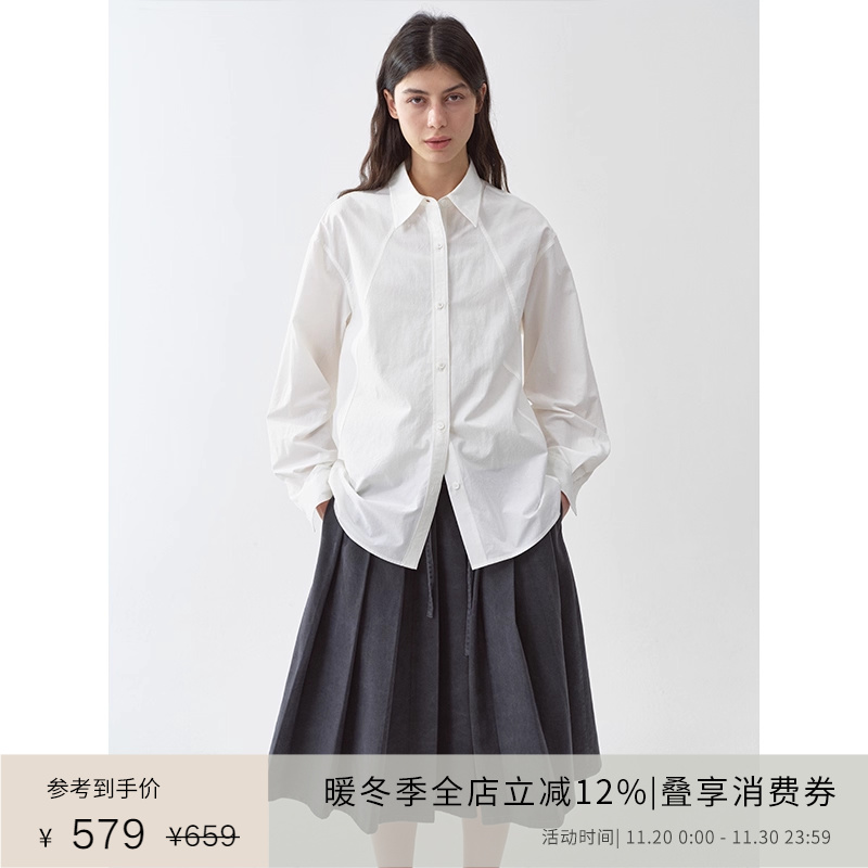 pl纯棉肌理感褶皱衬衫