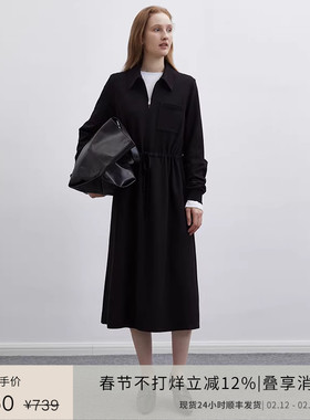 PLANITES 24SS vol.1 黑色休闲抽绳连衣裙女质感通勤极简裙子