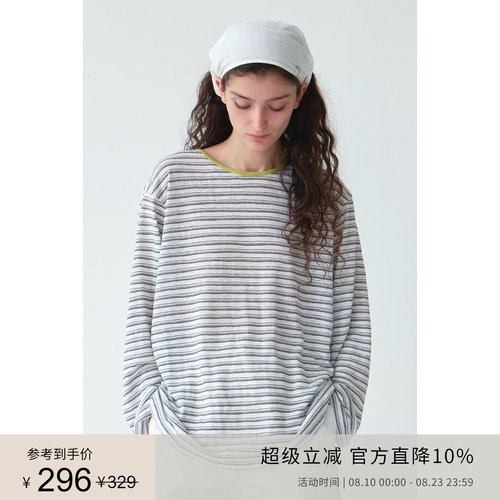 PLANITES  经典亚麻莱赛尔透气抗皱 条纹防晒罩衫