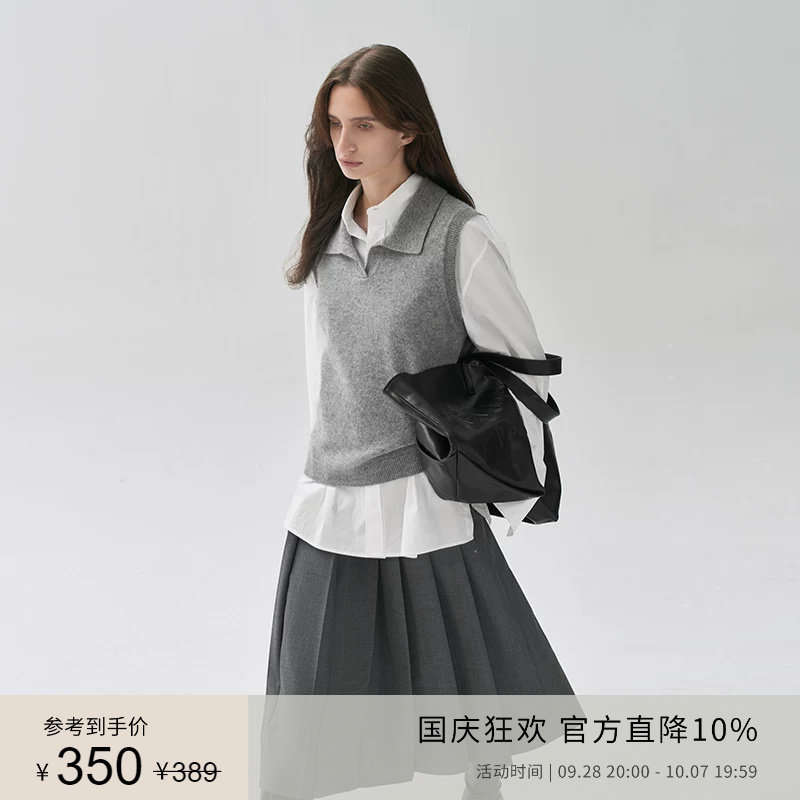 PLANITES100%羊毛方领针织马甲图片