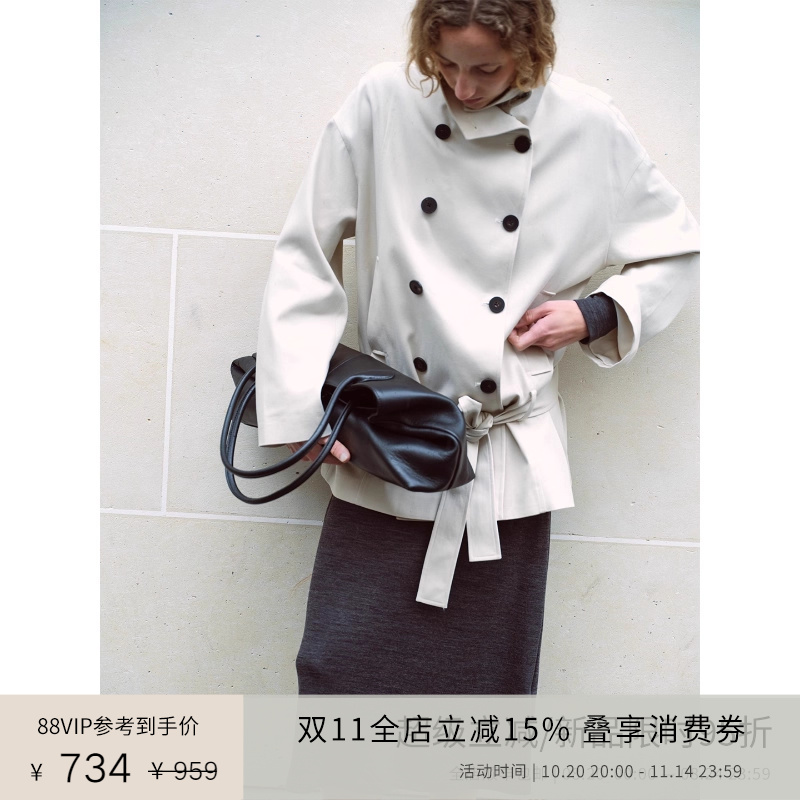 PLANITES低腰双排扣高领风衣