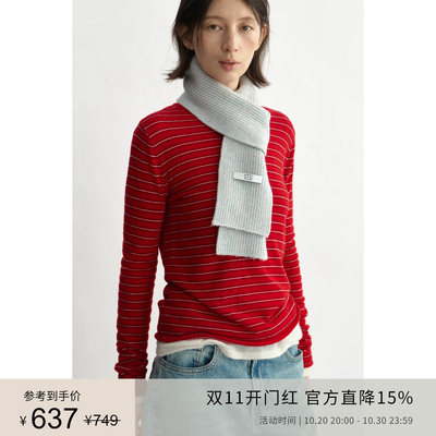 10.20上新PLANITES 100%绵羊毛节日红白条纹  细织绒感打底针织衫