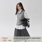 PLANITES100%羊毛马甲女知识分子慵懒风无袖 针织背心格雷系上衣