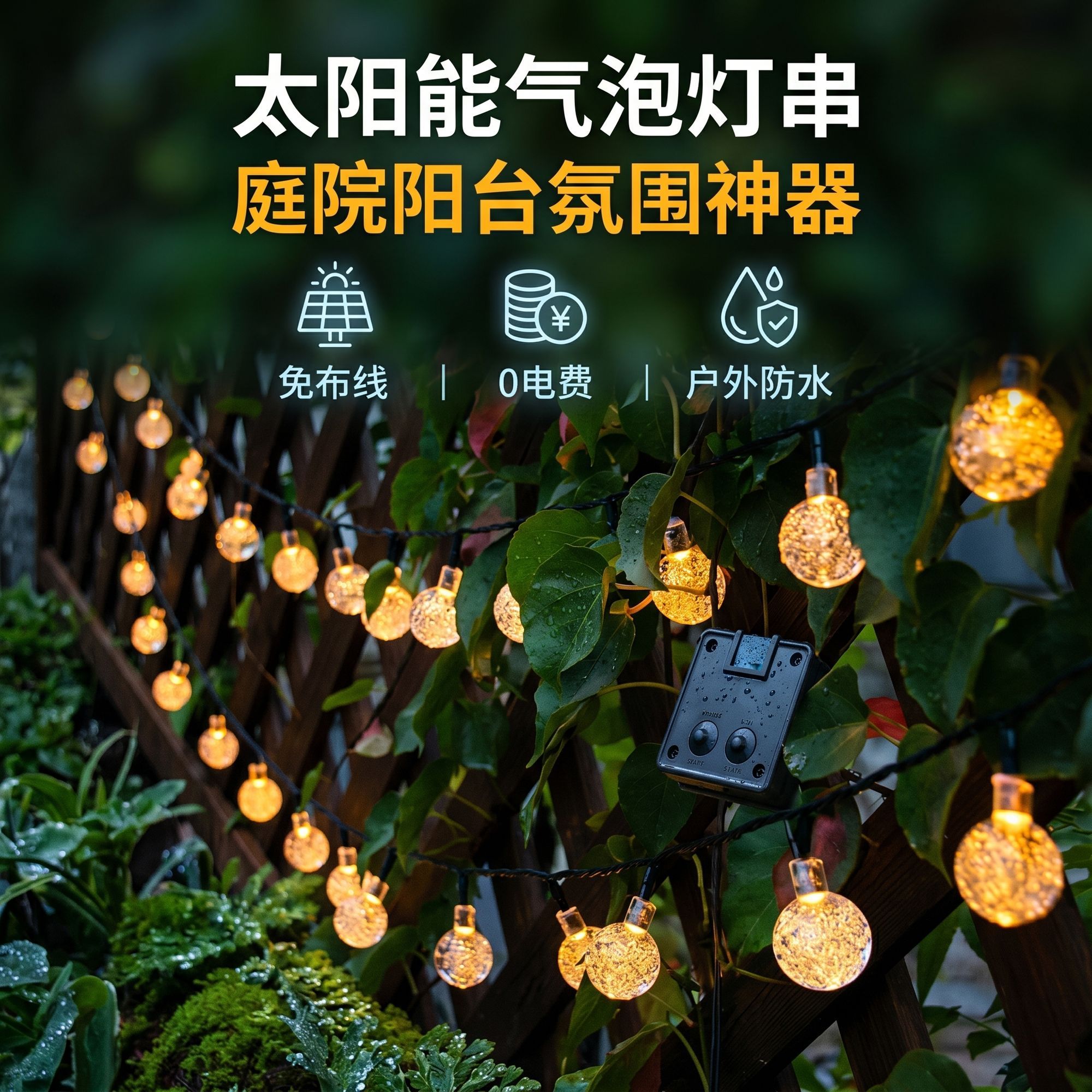 太阳能防水气泡球灯串户外露营