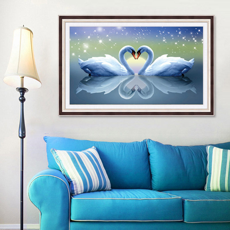 【一件代发】心心相印5D钻石画客厅挂婚庆钻石画天鹅情侣新品上市