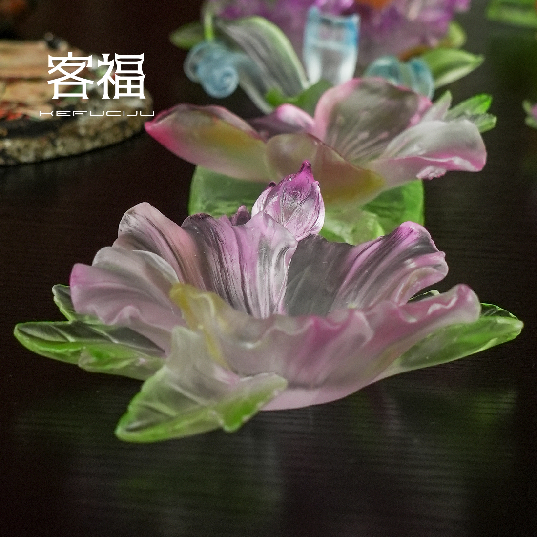 琉璃腊梅茶杯托十二花神牡丹图片