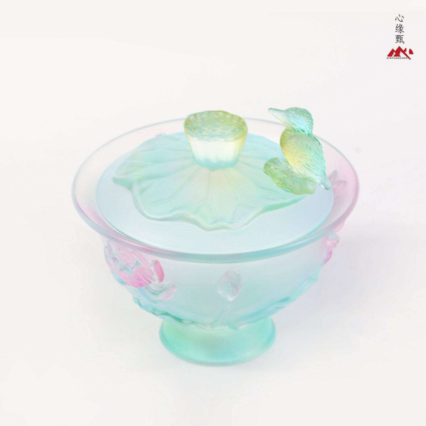 心缘甄琉璃繁花瑞鸟和荷美美高足盖碗功夫茶具茶席置景好友送礼