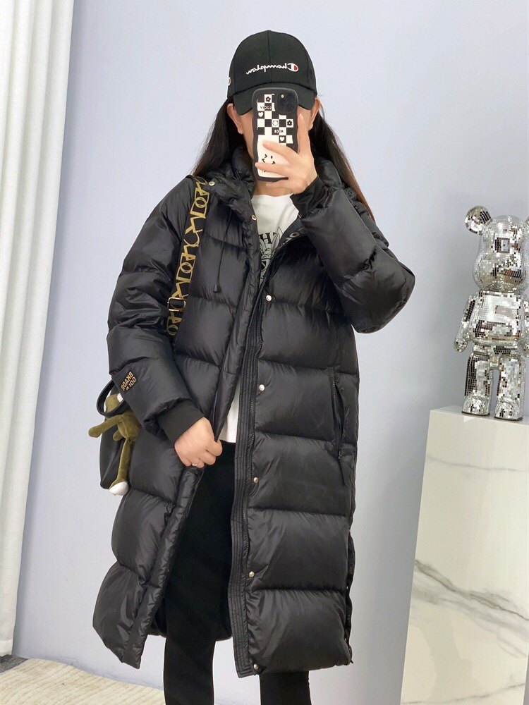 2023秋冬季白鸭绒黑金羽绒服女中长款保暖过膝修身显瘦情侣外套