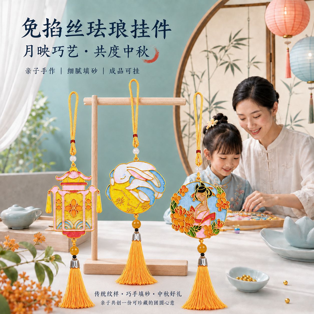 中秋节免掐丝珐琅挂件手工diy材料包景泰蓝国风挂饰团建手作活动