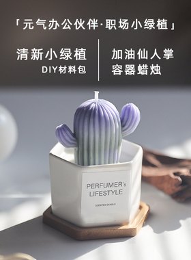 加油仙人掌容器蜡烛材料包香薰蜡烛DIY蜡烛手作操作简单附赠教程