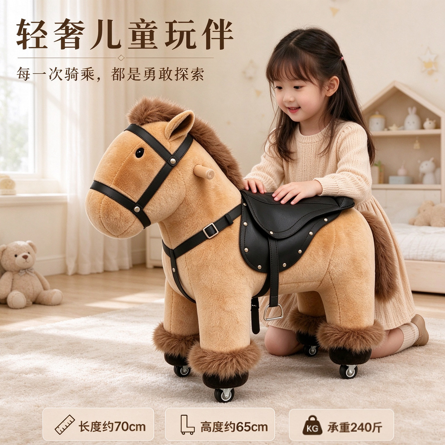 小马椅儿童座椅带滑轮
