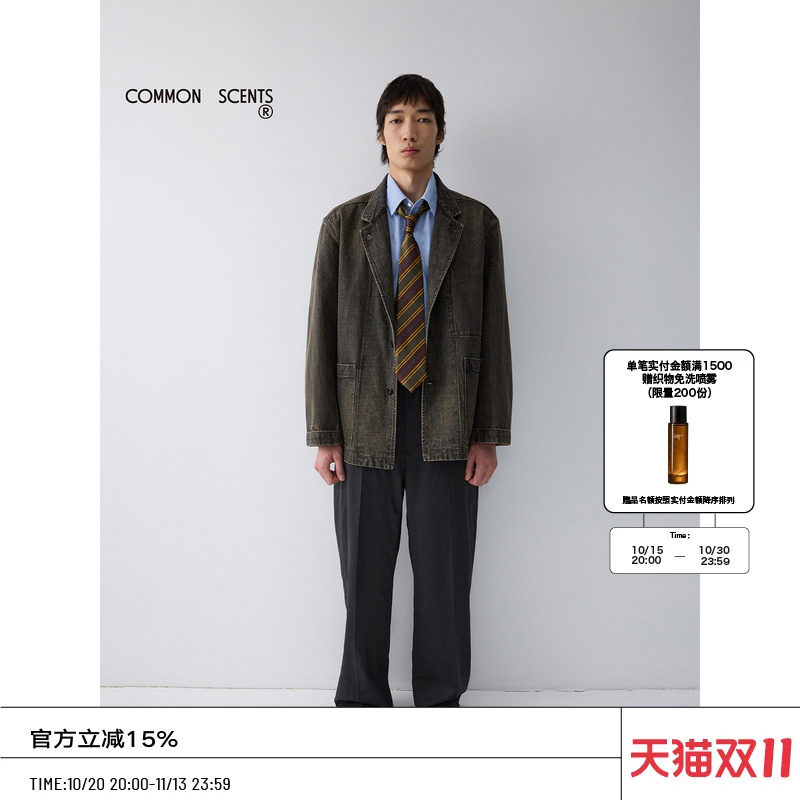 COMMON SCENTS白边窄幅丹宁14.5oz复古水洗单排两