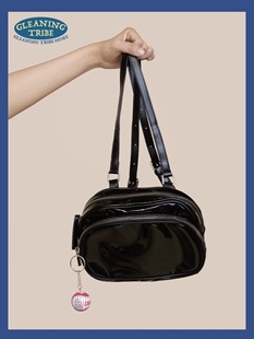 漆皮亮面棒球复古可爱学院百搭休闲黑色双肩小背包 拾遗部落HOME