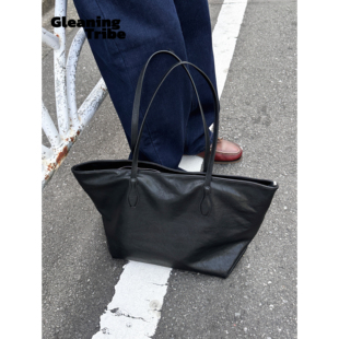拾遗部落 简约百搭大容量黑色托特包手提单肩包通勤上学男女通用