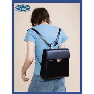 三折特价清仓!复古日式公文双肩包简约百搭黑色皮包背包拾遗部落