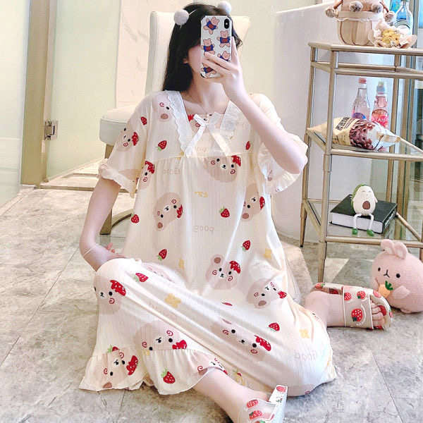 公主风睡裙女士夏季韩版甜美可爱卡通家居服夏天薄款短袖睡衣女夏