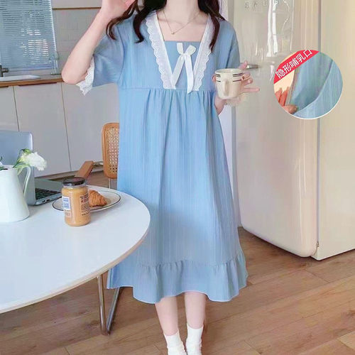月子服夏季薄款产后孕妇睡衣女短袖喂奶家居裙产妇哺乳期睡裙夏天