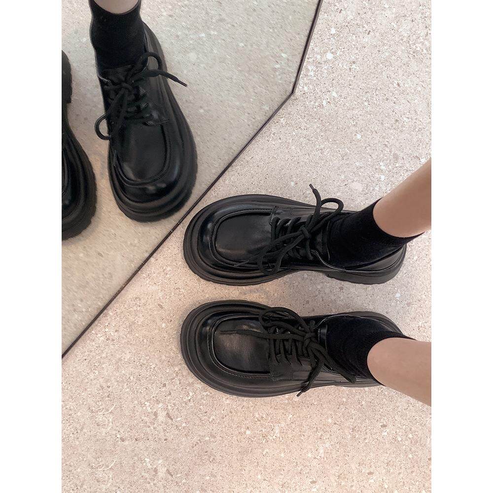 贾不假小皮鞋女款2026新款春季乐福鞋黑色厚底女鞋英伦风百搭鞋子