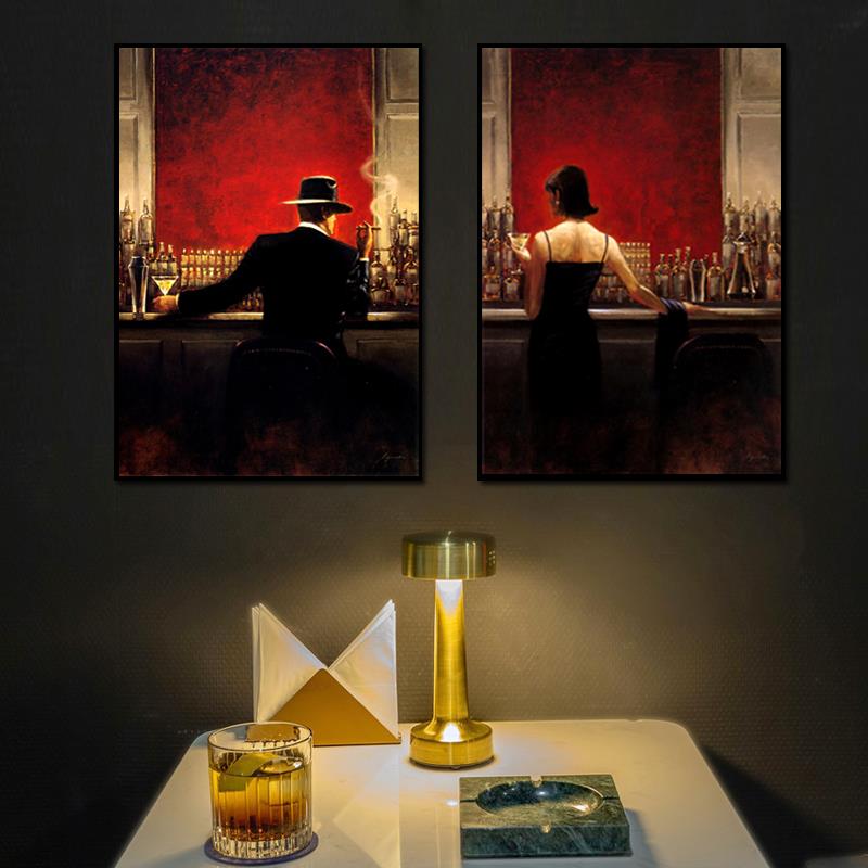 酒吧装饰画小众艺术法式复古挂画小酒馆墙面欧式餐厅吧台ktv壁画