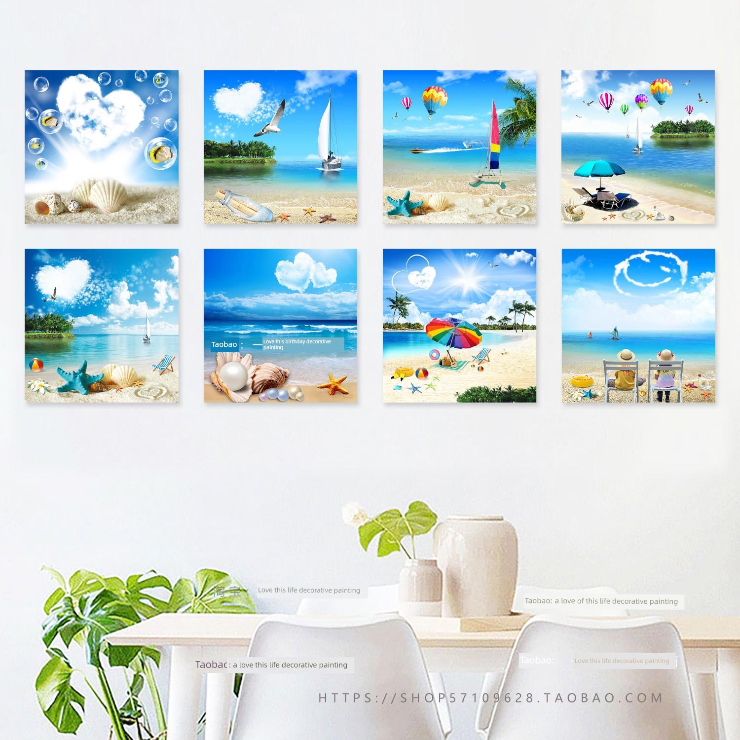 地中海风格装饰画儿童房餐厅卧室床头挂画蓝色海星客厅入口墙面壁